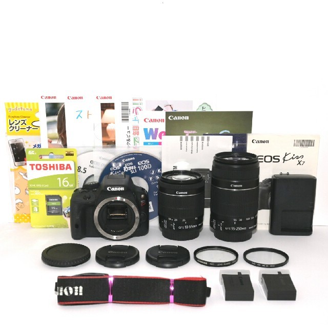 ❤Canon❤バッテリー2個付き❤新品SD付き❤Kiss x7ダブルレンズ ❤Canon❤バッテリー2個付き❤新品SD付き❤Kiss x7ダブルレンズ