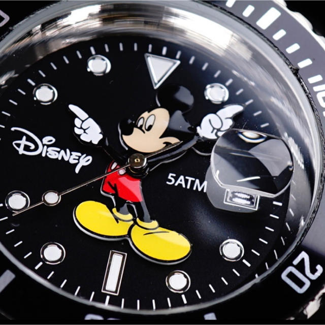 Disney限定/ミッキーマウスコラボ時計ミッキーブラック5気圧絶版新品逆