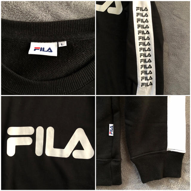 FILA(フィラ)の美品＊FILA サイドラインロゴトレーナー＊スポーツ＊プレッピー＊モノトーン＊黒 メンズのトップス(スウェット)の商品写真