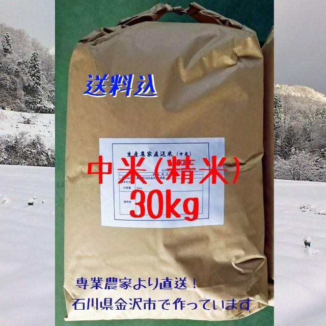 農家直送★令和元年産 石川県 コシヒカリ中米(白米)◆30kg