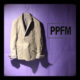 ピーピーエフエム(PPFM)のPPFM テーラードジャケット カーキ 内ストライプ柄 コットン100%(テーラードジャケット)