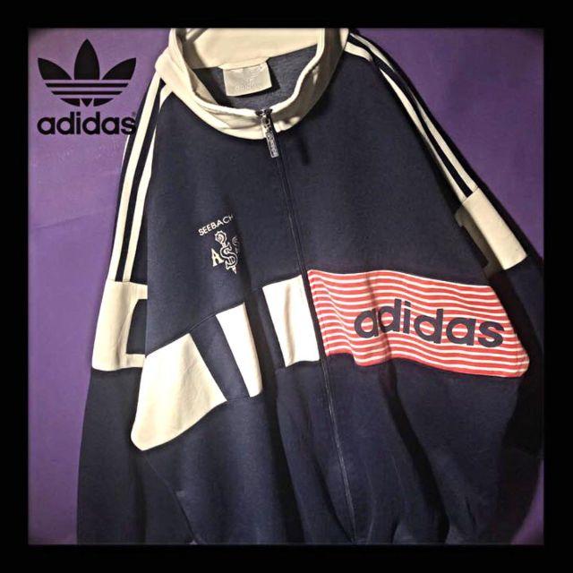 adidas(アディダス)のアディダス 90s US トラックジャケット サイドライン ボーダー ネイビー メンズのトップス(ジャージ)の商品写真