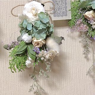 ❤️ドライフラワーガーランド❤️5点セット ホワイト薔薇、カワラハハコ b☘️