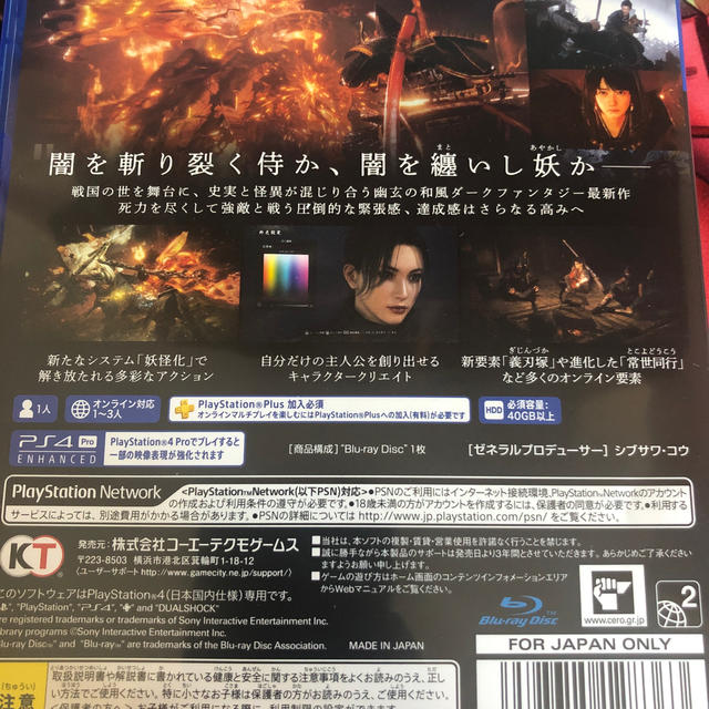 Koei Tecmo Games(コーエーテクモゲームス)の仁王2 PS4 特典未使用 エンタメ/ホビーのゲームソフト/ゲーム機本体(家庭用ゲームソフト)の商品写真