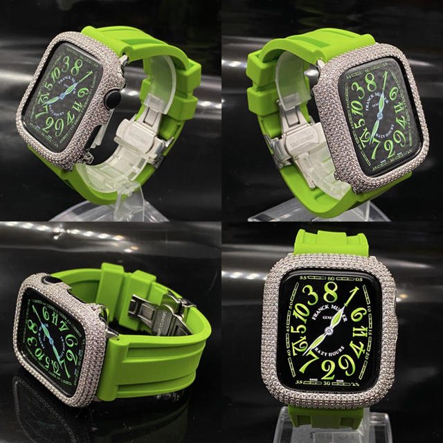 Apple Watch(アップルウォッチ)の緑■極太ソリッドラバーx AA2czダイヤカバーセット■アップルウォッチカスタム メンズの時計(ラバーベルト)の商品写真