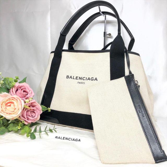 Balenciaga - バレンシアガ　ネイビーカバス　黒×白　キャンバス　美品！