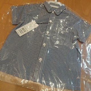 コムサデモード(COMME CA DU MODE)のコムサデモード80半袖チェックシャツ紺色(シャツ/カットソー)