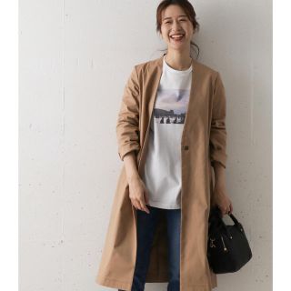 アーバンリサーチドアーズ(URBAN RESEARCH DOORS)の今季　新品▷UR DOORS コットンノーカラーコート　BEIGE(ロングコート)