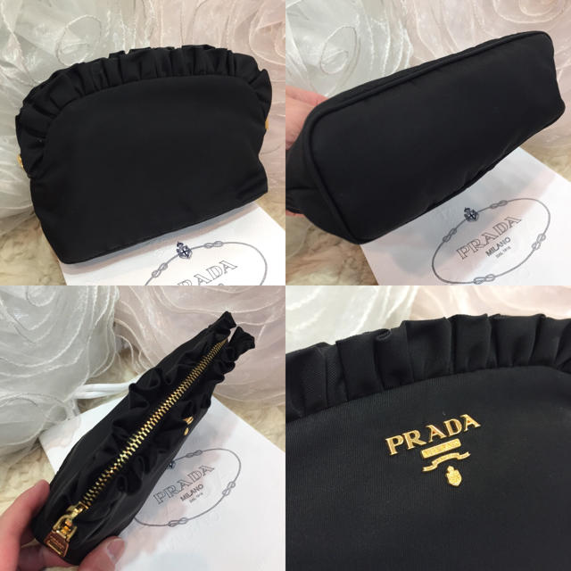 PRADA(プラダ)の☆専用☆プラダ ナイロンポーチ フリル付き 黒 レディースのファッション小物(ポーチ)の商品写真