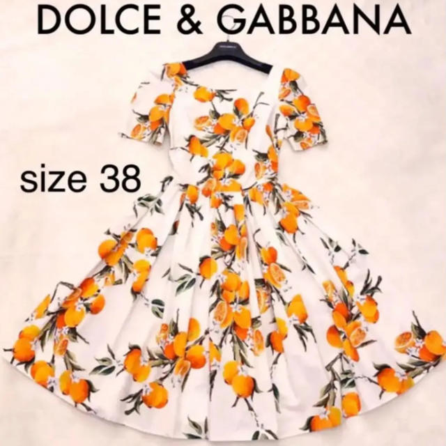 【美品】DOLCE&GABBANA シチリアオレンジ柄ワンピースドルガバ 38ドルチェアンドガッバーナ