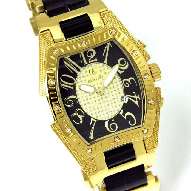 university 腕時計 トノー型アナログ腕時計 メンズ ブラック×ゴールド