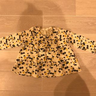 プチバトー(PETIT BATEAU)のプチバトー 黄色と紺のお花柄トップス(ワンピース)