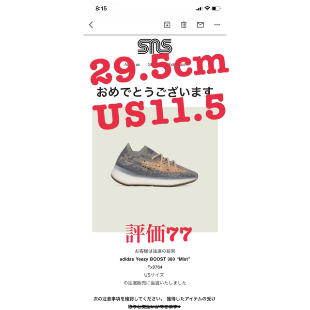 29.5 YEEZY BOOST  380 Mist アディダスイージー　ミスト