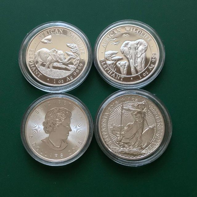 1オンス銀貨4枚セット メイプルリーフ,ブリタニア,象 www