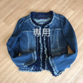 美品☆トゥービーシック 華やか ノーカラー デニムジャケット ビジュー 48 黒