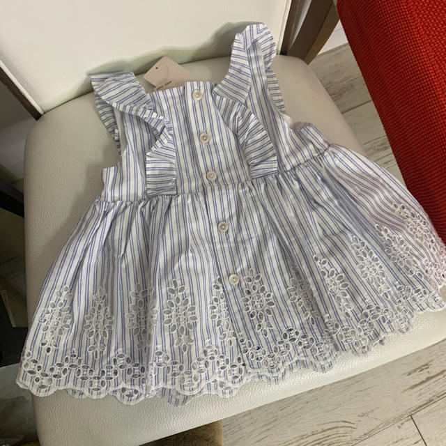 kids ワンピースチュニック　ストライプブルー　90cm キッズ/ベビー/マタニティのキッズ服女の子用(90cm~)(ワンピース)の商品写真