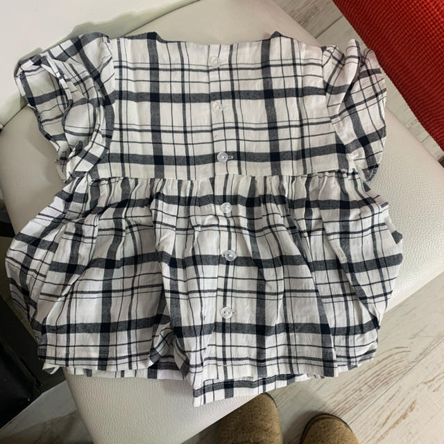 kids 半袖ワンピースチュニック　チェック黒　90cm キッズ/ベビー/マタニティのキッズ服女の子用(90cm~)(ワンピース)の商品写真