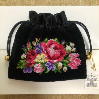 フェイラー(FEILER)の☆新品　半額以下　FEILER フェイラー　巾着ポーチ　ブラック　薔薇(ポーチ)