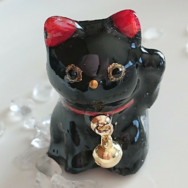 黒招き猫ちゃん(ФωФ)★オルゴナイト ハンドメイドのインテリア/家具(インテリア雑貨)の商品写真