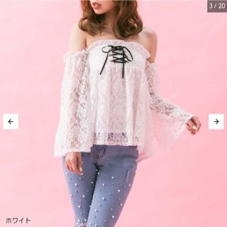 ユメテンボウ(夢展望)の白 レースオフショルTP/レースフレアSK(Tシャツ(長袖/七分))