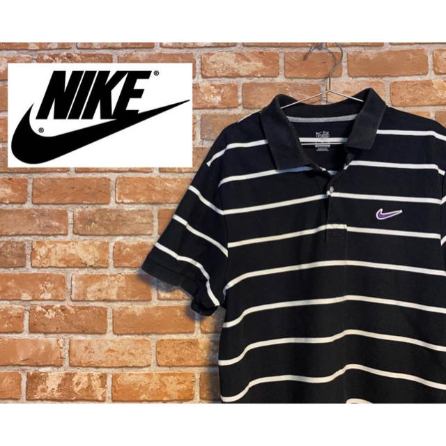 NIKE(ナイキ)のNIKE ナイキ　ポロシャツ　XL   白黒　ボーダー　ホワイト　ブラック　レア メンズのトップス(ポロシャツ)の商品写真