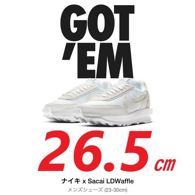 26.5㎝ Nike x Sacai LD Waffle Whiteメンズ