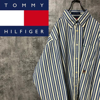 トミーヒルフィガー(TOMMY HILFIGER)の【レア】トミーヒルフィガー☆オールド刺繍ロゴストライプシャツ 90s(シャツ)