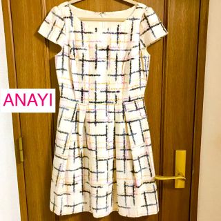 アナイ(ANAYI)の★美品★ANAYI チェック刺繍ウールワンピース(ひざ丈ワンピース)