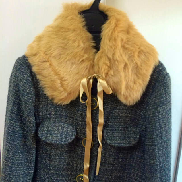 リボンファー付コート レディースのジャケット/アウター(ロングコート)の商品写真
