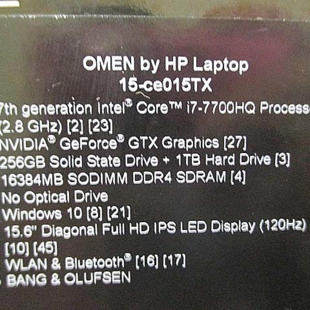 HP(ヒューレットパッカード)の新品 OMEN by HP15 ゲーミング i7 16G 256SSD 1TB スマホ/家電/カメラのPC/タブレット(ノートPC)の商品写真