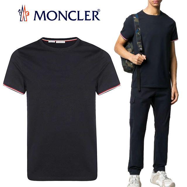 68 MONCLER ネイビー トリコロールライン クルーネックTシャツXL