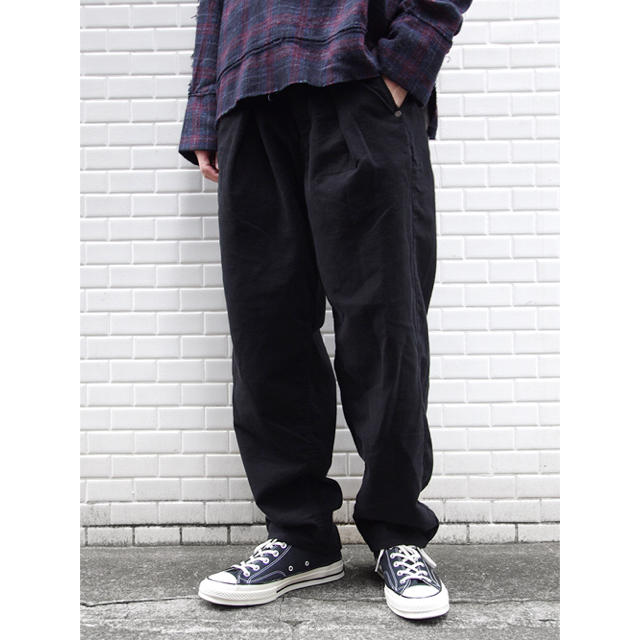 パンツJieDa TUCK KERSEY PANTS BLACK 1