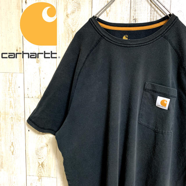 【人気】カーハート☆ワンポイントロゴタグポケット付きTシャツ　ブラック