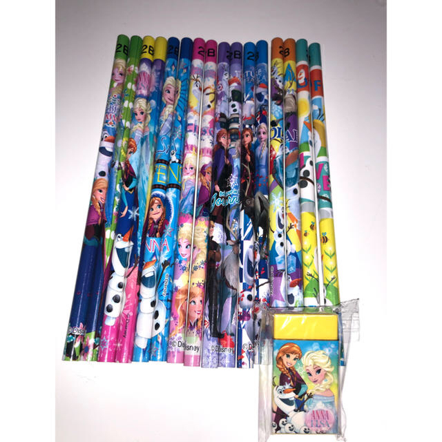 Disney(ディズニー)のアナと雪の女王　2B鉛筆8種各2本　16本と消しゴムセット インテリア/住まい/日用品の文房具(その他)の商品写真