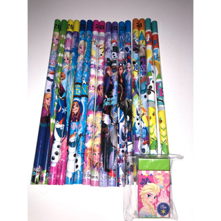 ディズニー(Disney)のアナと雪の女王　2B鉛筆8種各2本　16本と消しゴムセット(その他)