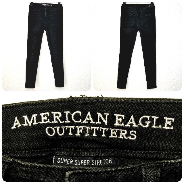 American Eagle(アメリカンイーグル)のアメリカンイーグル ジェギング US2 ダメージ加工 ウォッシュブラック AEO メンズのパンツ(デニム/ジーンズ)の商品写真