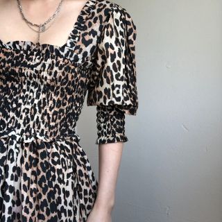 イザベルマラン(Isabel Marant)のGANNI leopard dress コットンシルク　新品(ロングワンピース/マキシワンピース)