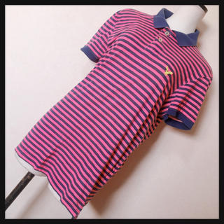 ［American Eagle］ポロシャツ カットソーピンク 縞模様ネオンカラー(シャツ/ブラウス(半袖/袖なし))