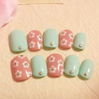 SALE*ミントグリーン×ベージュフラワ