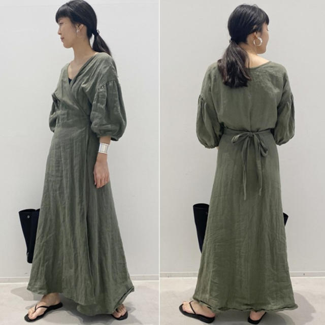 L'Appartement Linen Madam Dress カーキ　新品ロングワンピース/マキシワンピース