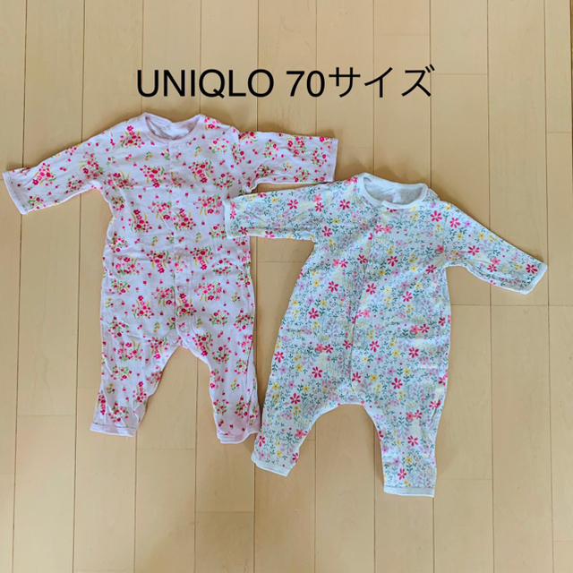 UNIQLO(ユニクロ)のUNIQLO 女の子 70サイズ 花柄 カバーオール キッズ/ベビー/マタニティのベビー服(~85cm)(カバーオール)の商品写真