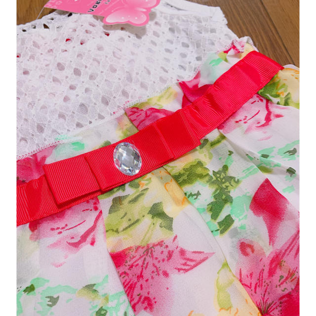 新品☆ふんわりシフォンの花柄ワンピース☆100cm位☆ キッズ/ベビー/マタニティのキッズ服女の子用(90cm~)(ワンピース)の商品写真