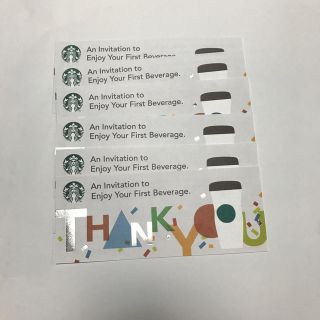 スターバックスコーヒー(Starbucks Coffee)のスターバックス無料チケット　6枚(フード/ドリンク券)