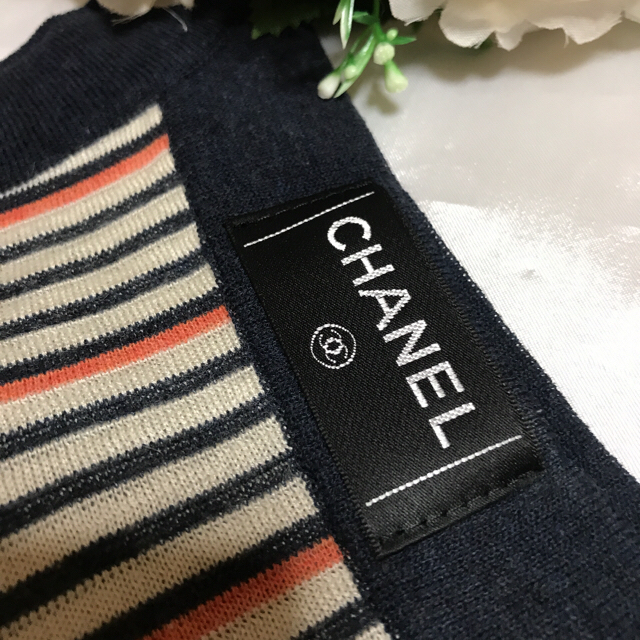 CHANEL 極美品♡未使用 CHANELタグ シルク混ボーダーワンピース 34