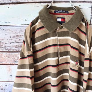 トミーヒルフィガー(TOMMY HILFIGER)のトミーヒルフィガー　オールド トミー　ラガーシャツ　ブラウン　ボーダー　L(Tシャツ/カットソー(七分/長袖))