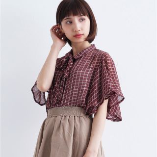 メルロー(merlot)のmerlot メルロー チェック シフォン ブラウス(シャツ/ブラウス(半袖/袖なし))