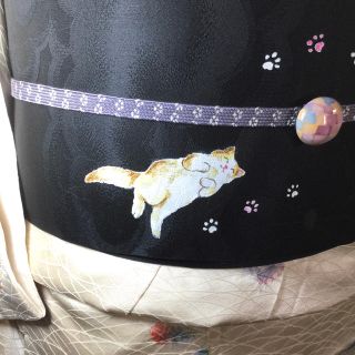 正絹手描き猫絵の名古屋帯