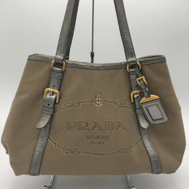 【美品】PRADA│プラダ　ジャガード　ロゴ　トートバッグ　キャンバス