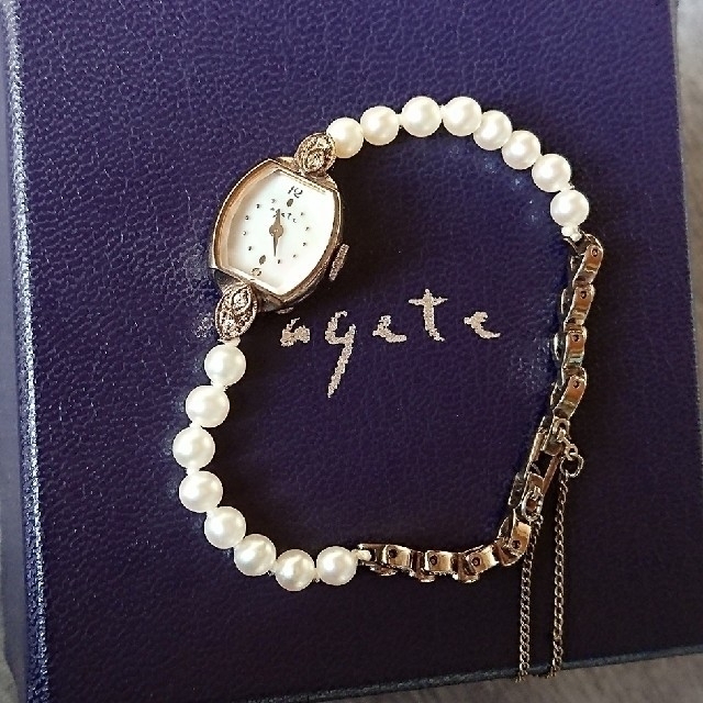 agete(アガット)の■出品月末まで■agete 美品 ダイヤ付 パール 華奢ウォッチ 箱無し レディースのファッション小物(腕時計)の商品写真