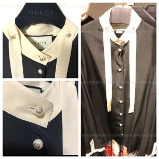 グッチ(Gucci)のgucci ブラウス　パールシャツ　リボン(シャツ/ブラウス(長袖/七分))